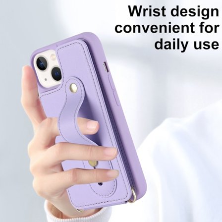 Skal för iPhone16 lila anti-fall handledsband korthållare