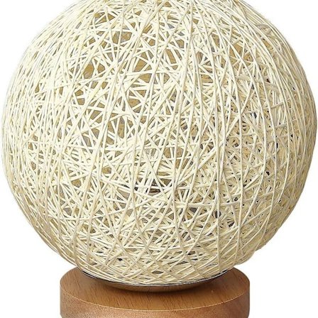 Romantisk bordlampe i massivt tre, nattbordslampe, rottingkule, rund lampeskjerm KLB