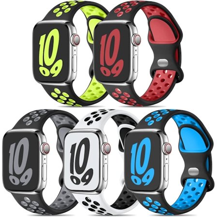 5-pack andningsbara sportband kompatibla med Apple Watch 49mm 45mm 44mm 42mm, för Apple Watch 8/iWatch Series 9/8/7/SE/6/5/4/3/2/1