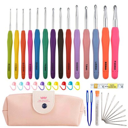 Heklesett med heklenål, målebånd - Flerfarget heklesett (Rosa)