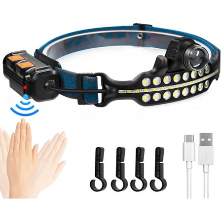 2025 Senaste Modell Pannlampa Ficklampa Stark Byggnadslampa COB Strålkastare Ficklampa Rött Ljus, Vattentät Pannlampa, Rörelsesensor, Ljus