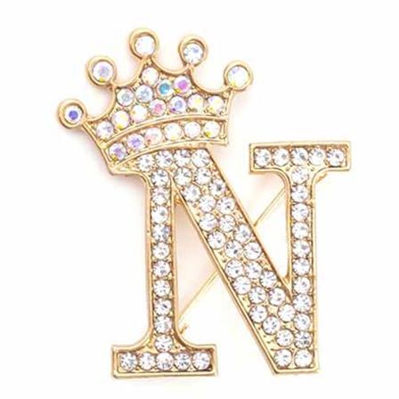 Fashion Crown 26 begyndelsesbogstaver A til Z Crystal Rhinestone Broo Gold-N
