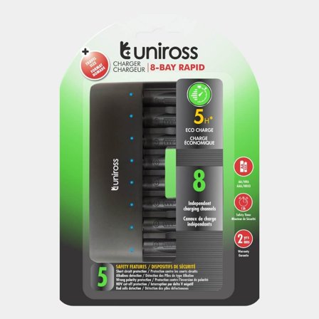 UNIROSS - 8 BAY RAPID [USB] (3h) Micro USE/USB-C ,, oplader 1-8 AA/AAA batterier