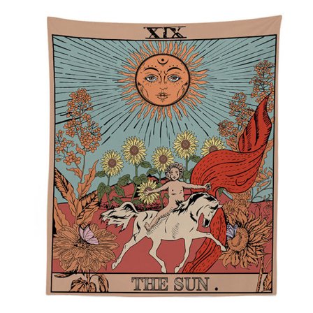 Tarot-tryckta gobelänger Månen, stjärnan och solen, gobeläng i europeisk medeltida stil för heminredning, solmatta, 150 cm x 130 cm