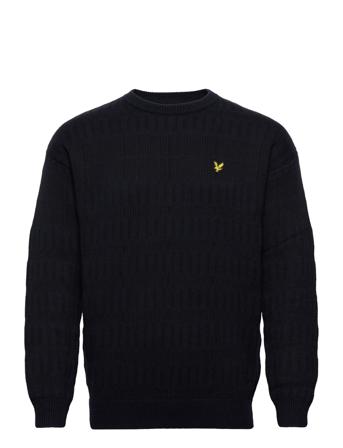 Grid Knit Crew Neck Strikkegenser M. Rund Krage Navy Lyle & Scott