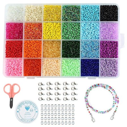 Glass Seed Beads, Letter Beads With Lobster Clasp Elastic Cords, Open Jump Ring And Packaging Box, Used For Jewelry