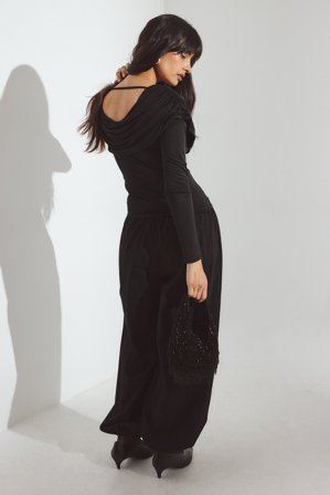 NA-KD drapiertes Langarm-Oberteil - Langarmshirts - Schwarz - XL (EU 46)