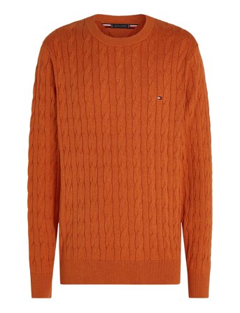Classic Cotton Cable Crew Neck Tops Knitwear Round Necks Orange Tommy Hilfiger