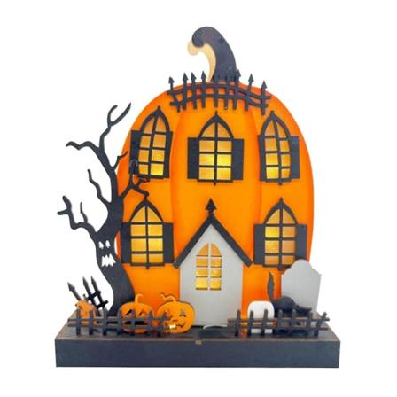 Halloween-pöytäkoristeet Puinen Kurpitsa-Linna Pöytäkeskipiste LED-Valomainos Sadonkorjuu Kiitospäivä