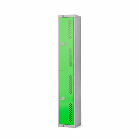 Perforated door locker, 2 door, 1800x300x450 mm, green