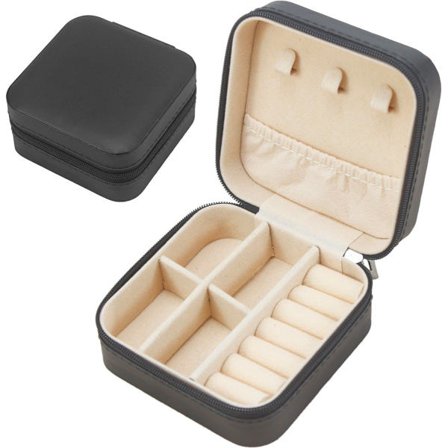 Smykkeskrin, Smykkeskrin til piger, Smykkeskrin til voksne læder, 10 cm x 10 cm x 5 cm, Sort