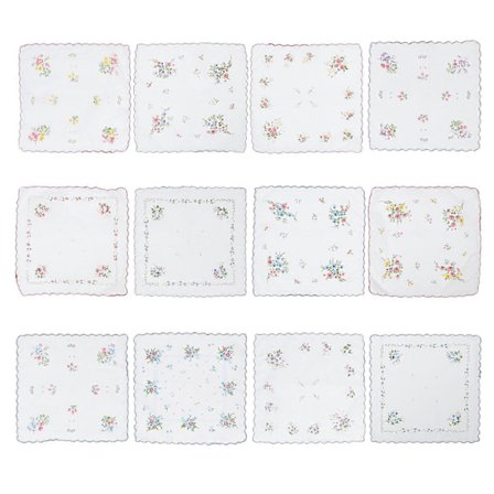 Dame Lommetørkle Bomull Lommetørkle Kompatibelt med Damer 12 stk. Blomstertrykk