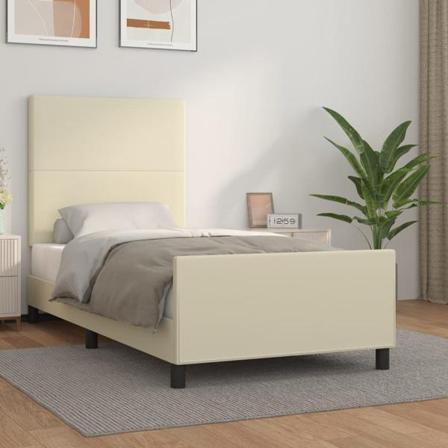 Vidaxl Sängram Med Huvudgavel Gräddvit 90x190 Cm Konstläder Kräm