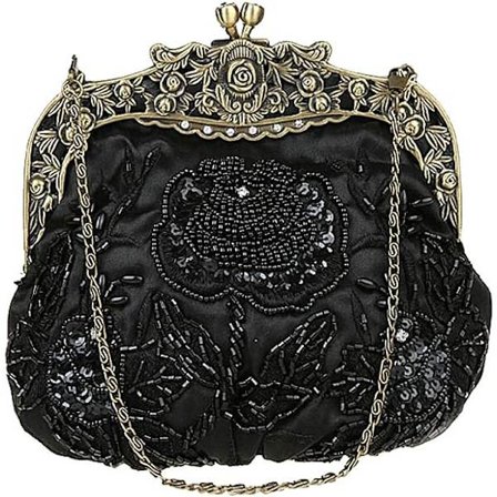 Dam antik pärlparty clutch vintage ros väska kvällshandväska