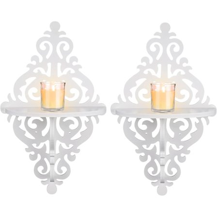 2 kpl timantinmuotoisia kynttilänjalkoja, valkoinen, seinään asennettava, kynttilän koristelu. Sopii olohuoneeseen, makuuhuoneeseen, 