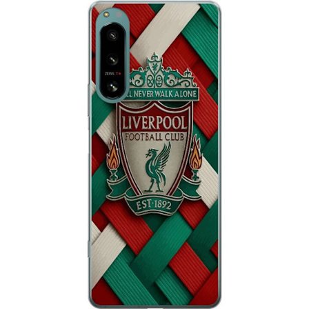 Yhteensopiva Puhelinkuori Sony Sony Xperia 5 IV Liverpool Football Clubin tunnus, jossa You'll Never Walk Alone voimakkaassa graafisessa suunnitteluss