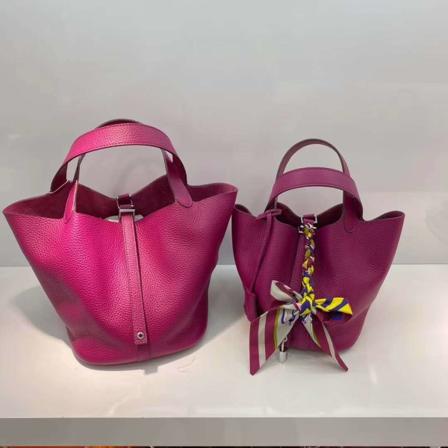 Kvinder Dame Håndtaske Første Lag Koskind Grøntsagskurv Blød Læder Bucket Bag Small, rose red
