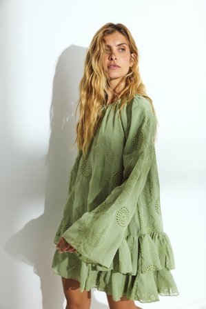 NA-KD Robe courte brodée et volumineuse - Robes en Mousseline - Vert - EU 32