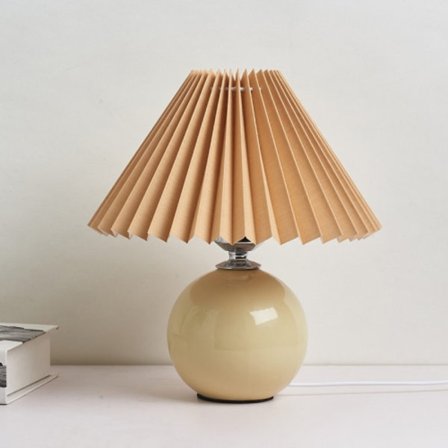 Plisserad lampskärm mysig sänglampa modern keramisk skrivbordslampa 220V (beige kropp + kaffefärg)
