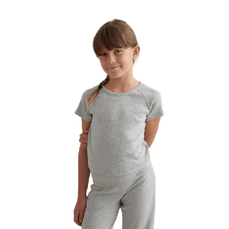 aim'n Grey Melange Young Ease Ribbed Short Sleeve T-shirts & toppar Dam Grå 122/128