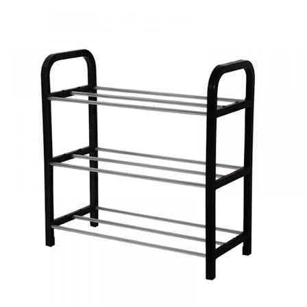 Skohylla med 3 nivåer, Metall Svart