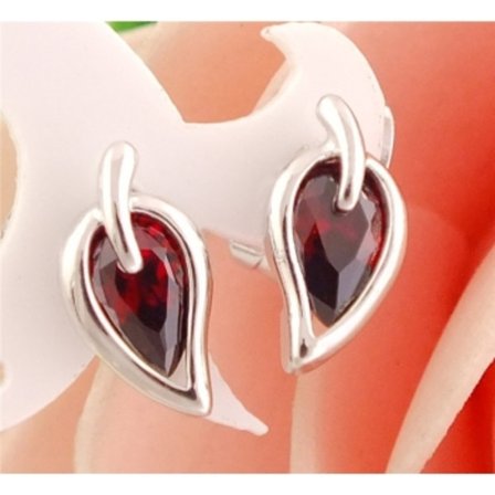 Silverörhänge Röda blad Kubik Zirkon