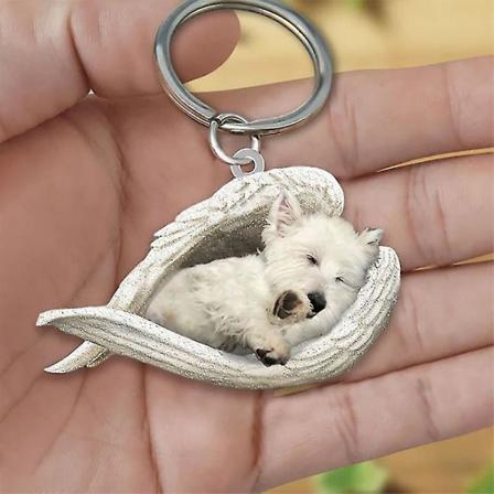 Engel Sovende Hund Akryl Nøgleringe Vedhæng Hjem Indretning Ornamenter Stationery Gaver (FMY)