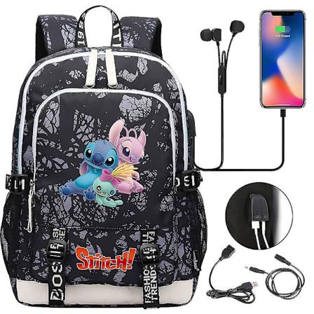Anime Stitch Filmer USB Lader Ryggsekk Skoleveske Barneskole Student Gutter Jente Stor Kapasitet Bokveske Høy Kvalitet Stil 10