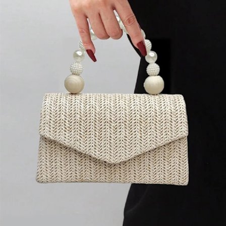 Stråvevd Perle Tote Damevesker 2025 Ny Dame Tote Liten Firkantet Veske Vevd Veske