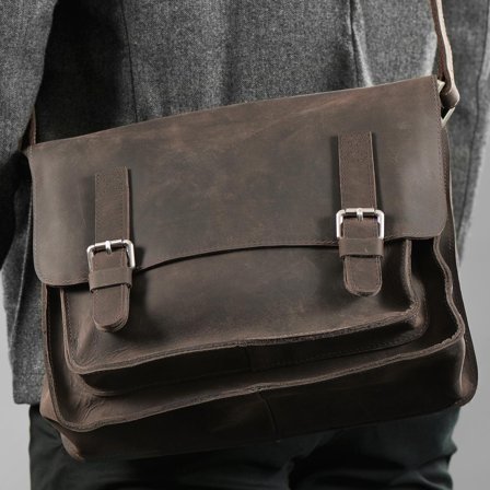 Porte-documents en cuir brun khaki pour hommes - Sacs en cuir