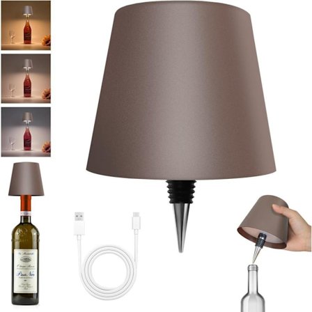 Flaskelampe med LED, Dimbar Bordlampe for Vin- og Whiskyflasker, Trådløs og Oppladbar
