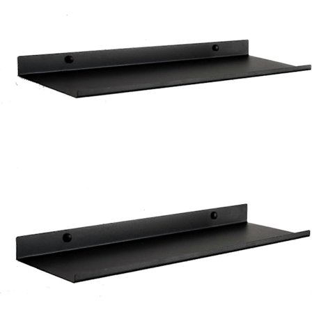 Svart metallhylle for vegg | Sett med 2 flytende hyller 50 cm