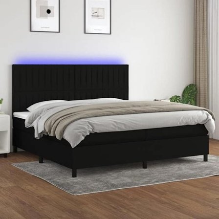 Maison Exclusive - Sengebund med lameller og madras samt LED Sort 200x200 cm Stof