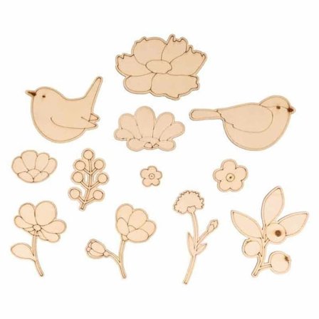 Træsilhuetter - Artemio - Naturlige Farver - 57 stykker - Naturlig - Blandet