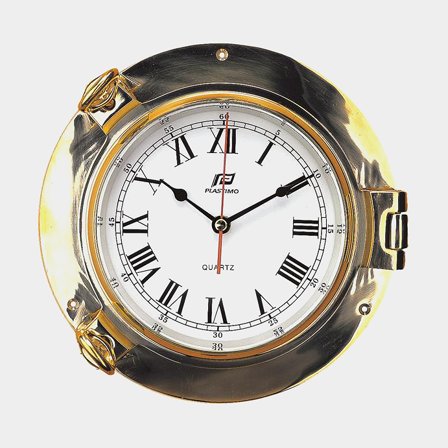 Reloj náutico Plastimo Porthole 6", Ø150/220 mm, latón chapado en oro