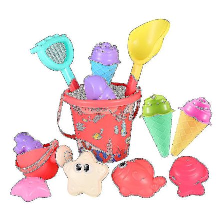 Ibasetoy 16-delad strandleksaksuppsättning flerfärgad sandformkit med tecknade formar och hink för pooler, trädgård och sandlåda