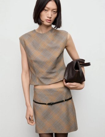 Mango Belt Checked Skirt - Brown - 36
