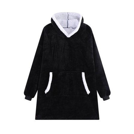 Medium oversized huppari aikuisille kengurutaskuilla ja hupulla - Musta