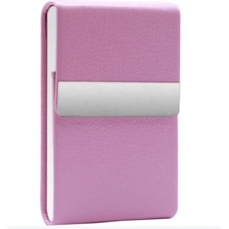 Metallinen savukekotelo, vaaleanpunainen, PU-nahkainen savukerasia, ohut savukepakkaus miehille ja naisille