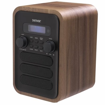 Denver DAB-48GREY DAB/FM-radio – Bluetooth, 40 kanavaa, DOT Matrix -näyttö (Harmaa/Puu)