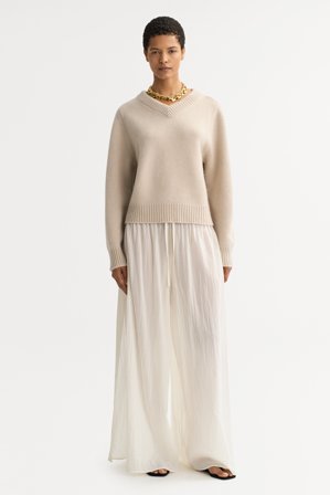 Soft Goat - Chunky v-neck - Women cashmere sweater - S - Chalk