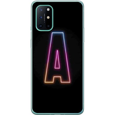 Kompatibel Mobilcover til OnePlus OnePlus 8T Minimalistisk neonbogstav A i regnbuefarvet lys mod sort baggrund i moderne typografisk stil