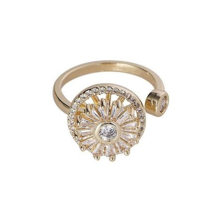 Angstdæmpende ring, kubisk zirkonia blomst roterbar justerbar meditationsstressaflastningsring, guld