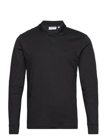 Smooth Cotton Slim Ls Polo T-shirts Long-sleeved Svart Calvin Klein