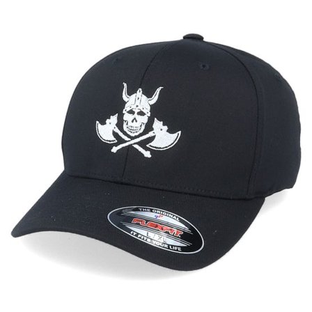 Vikings - Svart flexfit Keps - Horned Helmet Skeleton Black Flexfit @ Hatstore