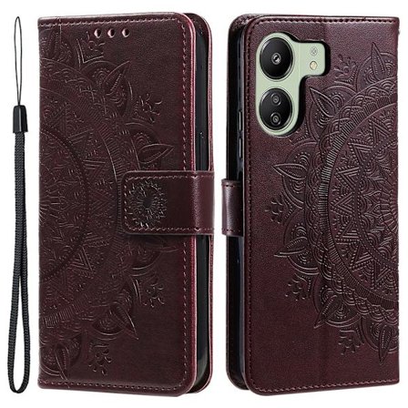 SKALO Xiaomi Redmi 13C 4G Mandala lompakkokotelo - Ruskea