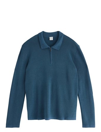 Sweater Rib Knit Collar Tops Polo Shirts Long-sleeved Polo Shirts Blue Lindex