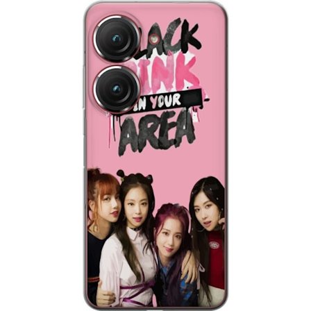 Kompatibelt Mobildeksel til Asus Zenfone 9 BLACKPINK In Your Area med gruppefoto av Lisa, Jennie, Jisoo og Rosé foran en rosa bakgrunn og sterkt K-pop