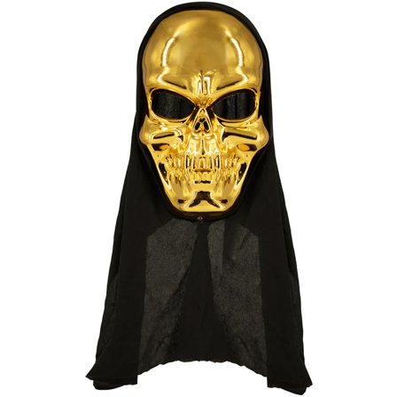 Dödskalle Mask Med Huva Guld 42x16cm - Halloween Dekoration - Kalaslagret.se
