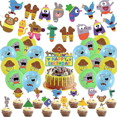 Hei Duggee -aiheinen syntymäpäiväjuhlatarvikesarja - Ilmapallot, banneri, kakunkoriste, cupcake-koristeet (FMY)